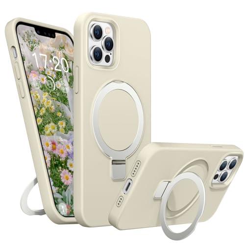 BENTIACC Soft Liquid Silicone Case for iPhone 13 Pro Max with Magnetic Invisible Stand, Military Grade Shockproof Protection, Anti-Scratch Microfiber Lining Covers for iPhone 13 Pro Max, White