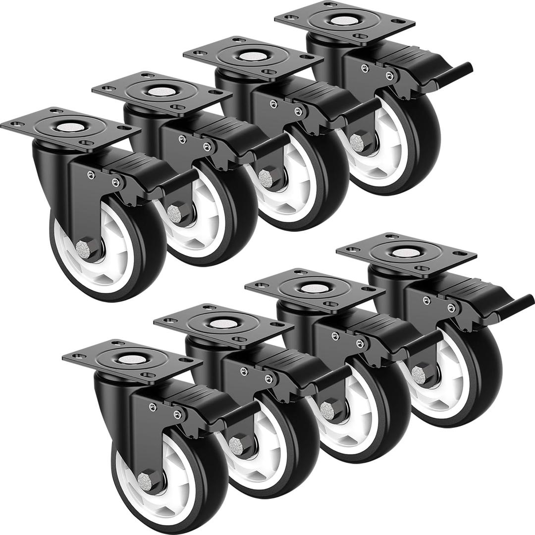 4 inch Swivel Caster Wheels with Safety TotalLock, 360Degree Heavy Duty Plate Casters MaxLoad Capacity2400lbs, Black (Set of 8)