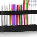 9.5 Large Acrylic Straw Holder for Cabinet Door, Reusable Adjustable Two-Part Straws Organizer with Ultra Sticky Adhesive Strips, 2026 Straw Storage for Kitchen Cupboard (Black)