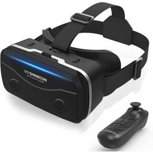 VR Headset with Bluetooth Controller - Universal 3D Virtual Reality Glasses Compatible for 4.7-7 inch iPhone Android Phones, Features Adjustable HD Lens & Heat Dissipation Design