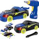 GILOBABY 26 Pieces Take Apart Toys for Boys, Racing Car with Electric Drill, Sounds & Lights, Building Stem Toys for Kids, Gifts for 3 4 5 Year Old Boys Learning Educational Toys