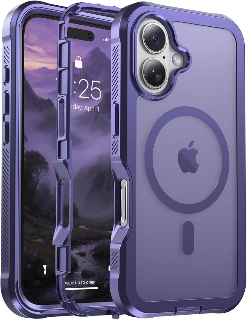 jaroco Magnetic for iPhone 17 Case, [Compatible with MagSafe][Military Grade Drop Protection][Heavy Duty Protection][Non-Slip][Shockproof] 2-Layer Durable Bumper Phone Case 6.3''-Dark Purple