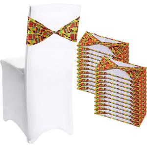 Newwiee 24 Pcs African Kente Chair Sashes Spandex African Kente Chair Covers Animal Print Elastic Chairs Sashes Bow Polyester Bands Ties Without Buckle for Animal Safari Theme Party Birthday Decor