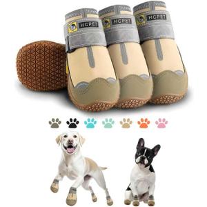 Hcpet Dog Boots Waterproof Dog Shoes for Medium Large Dogs, Anti-Slip Dog Booties Paw Protector for for Hot Pavement Winter Snow Hiking with Reflective Straps 4PCS, 3 (width 1.77 inch) for 31-38 lbs (Khaki)
