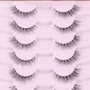 Natural Cat Eye Lashes False Eyelashes Natural 12mm Wispy Eyelashes with Thin Band 3D Volume False Lashes Soft Eye Lashes Pack C Curl Natural Eyelashes Fake Lashes 7 Pair EVENTILL