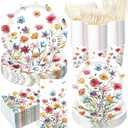 400 Pcs Wild Floral Disposable Paper Plates Napkins Cups Serve 50 Watercolor Floral Tableware Set for Spring Wedding Tea Party Decoration Bridal Shower Baby Shower(Cute Color,Novel Style)
