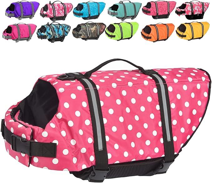 Dog Life Jacket with Rescue Handle, Dog Life Vest for Swimming Boating, Adjustable Reflective Puppy Swim Vest with Superior Buoyancy for  Dogs, large