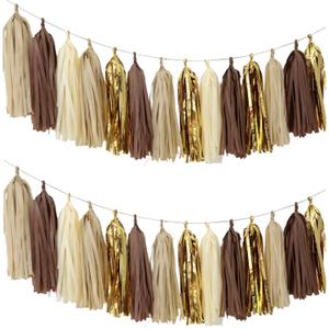 20PCS Brown Tan Cream Gold DIY Tissue Tassel Garland Party Tassel Banner Bunting Streamer for Valentine's Day Birthday Wedding Party