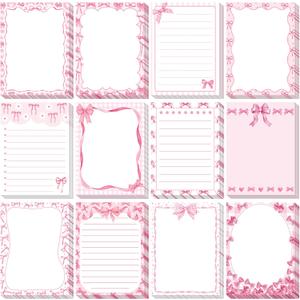 12 Pcs Pink Bow Sticky Notes Coquette Bowknot Self Adhesive Notepad Removable Memo Pad Pink Bow Party Supplies for Home Office Decor Birthday Wedding Bachelorette Party Decorations