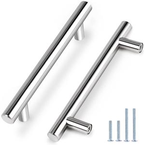 Probrico 5 Pack | 5 Inch Polished Chrome Cabinet Pulls Stainless Steel Kitchen Cabinet Handles, Round T Bar Cupboard Furniture Hardware, Drawer Dresser Pulls Handles
