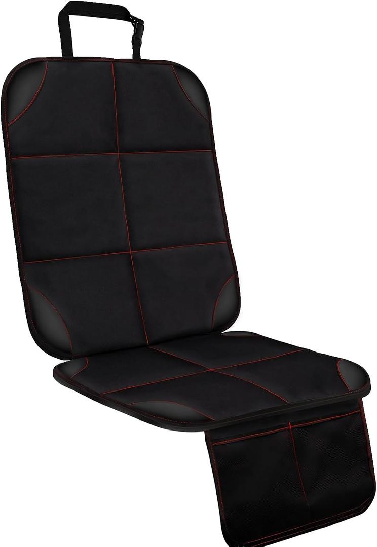 SMART ELF Car Seat Protector, Large Auto Protector for Child Seats with Thickest Padding and Non-Slip Backing Mesh Pockets for SUV, Sedan, Truck, Leather and Fabric - Black