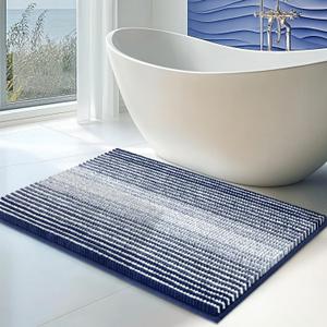 Bathroom Rugs Non Slip-Chenille Bath Mat Shower Rug Soft Water Absorbent Bathmat-Bath Rug in Front of Bathtub Sink Bathroom Floor-Quick Dry Machine Washable-Navy Blue 20" x 32"
