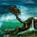 Ingooood- Jigsaw Puzzle 1000 Pieces- Fantasy Series- Home on The Waterfall Tree_IG-0649 Entertainment Toys for Adult Special Graduation or Birthday Gift Home Decor