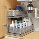 1-Pack Under Sink Storage Organizer with 2-Tier Slide Out Drawer, Sophisticated Mesh Pull Out Shelf for Kitchen & Bathroom, Fits Small Items, Upgraded Arched Track for Smooth Gliding-Gun Gray