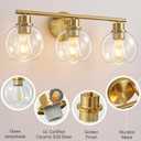 22" Bathroom Light Fixtures, 3-Lights Bathroom Vanity Light Over Mirror with Clear Glass Shade, Modern Gold Wall Sconce Vanity Lighting for Bath, Kitchen, Living Room, Hallway