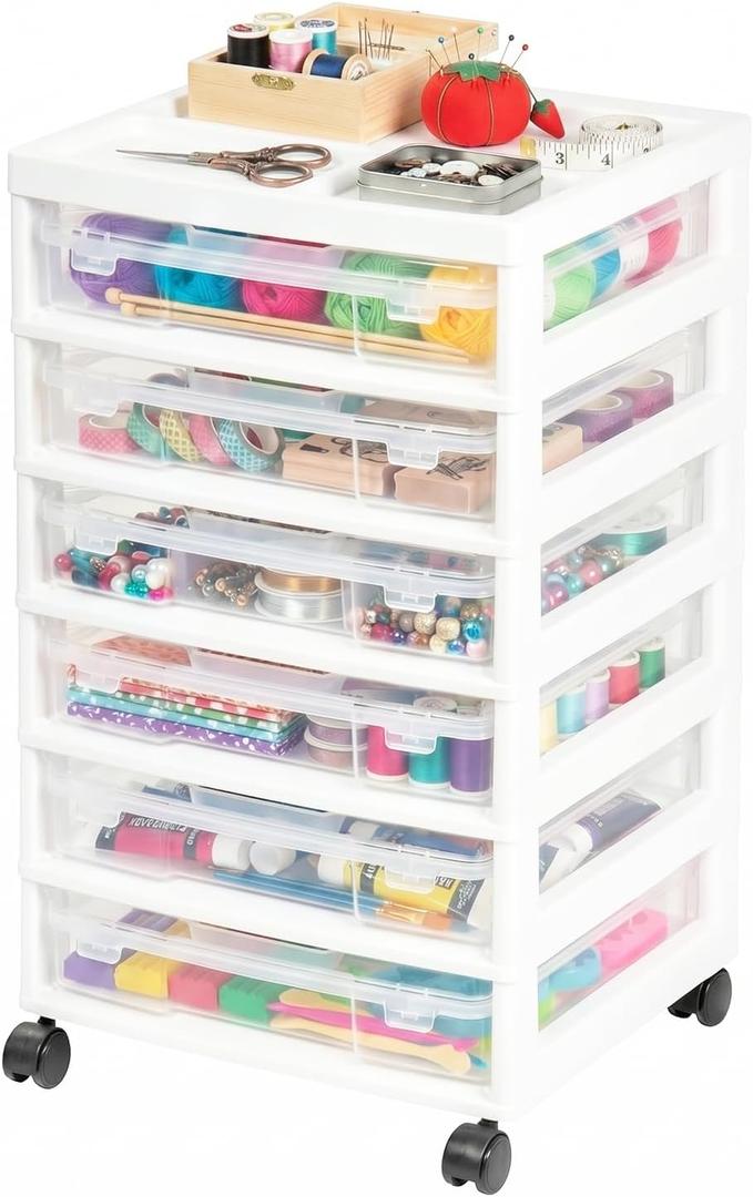 White 6-Tier Scrapbook Rolling Storage Cart with Drawers
