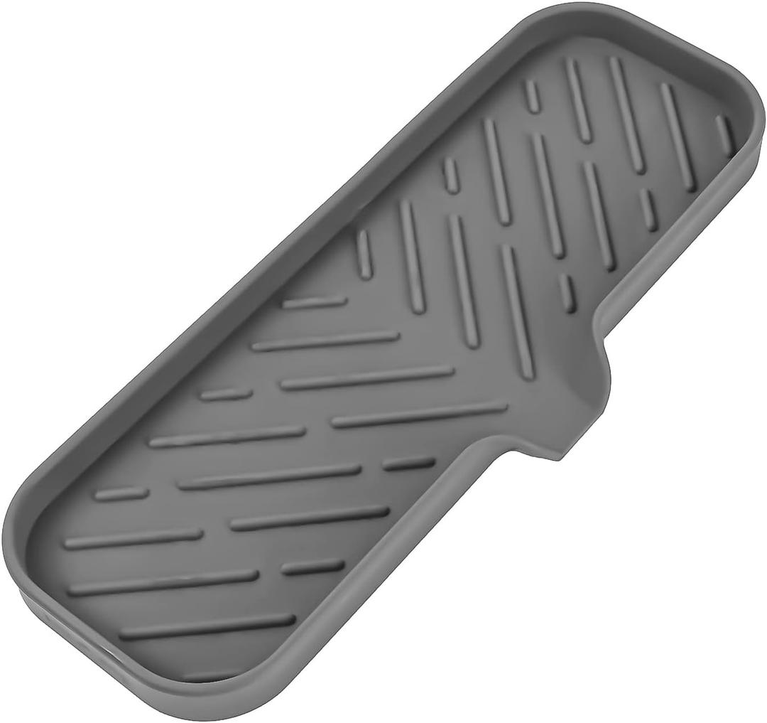 MicoYang Silicone Bathroom Soap Dishes with Drain Spout-Bathroom and Kitchen Sink Organizer,Sponge Holder,Dish Soap Tray,Perfect for Dispenser,Scrubber,Bottle,Cup on Sink or Counter-Grey 12"4"