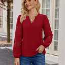Uhiger Red Long Sleeve Shirt Women V Neck Top Dressy Casual Business Casual Outfits Plus Size Holiday Tops Vacation Outfits