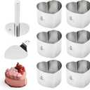Heart Cake Ring Molds, Seamless Stainless Steel Cake Cutter For Baking, 3 inch Cooking Rings with Pusher & Lifter, Dessert Mousse Molds Baking Tools, Includes 1 Pusher, 1 Lifter and 6 Rings