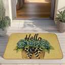 Hydrangea Hello Flower Welcome Door Mat, Non-Slip Front Doormat for Indoor, Low Profile Entrance Rug 30x17 Inch, Summer Home Gift