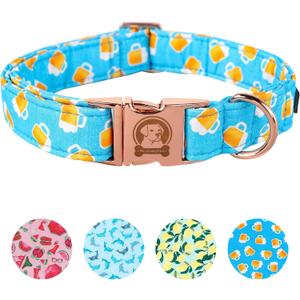 MR. CHUBBYFACE Spring Summer Dog Collar, Cute Blue Beer Dog Collar, Adjustable Durable Soft Natural Fabric Pet Collar for Small Medium Large Dogs