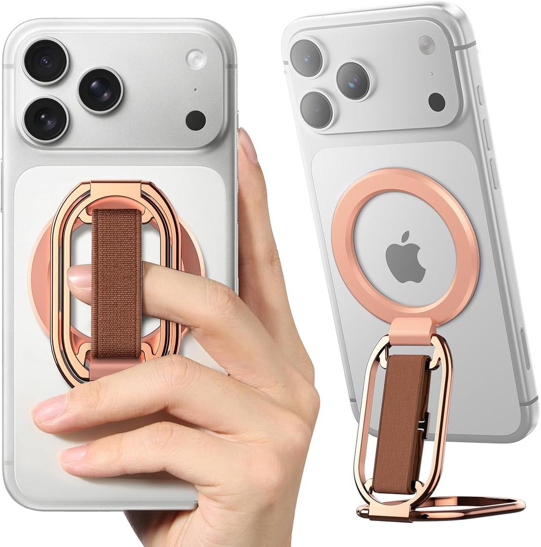 [2025 Newest] SUPERONE for Magsafe Phone Grip for Magnetic Kickstand Compatible with Mag Safe Finger Loop, 4-in-1 Phone Ring Holder Strap for Magnetic iPhone 17/16/15/14/13/12 (Rose)