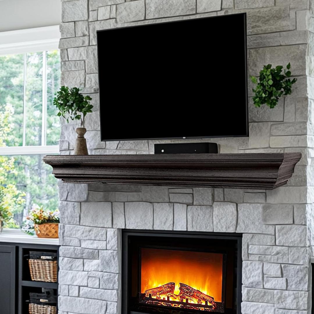 Rustic Fireplace Mantel Shelf, 54" Wooden Floating Shelf for Over Fireplace, Wall Mounted Fire Place Mantel, Farmhouse Hanging Floating Shelves, Black