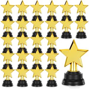 Lyksgir 24 Pack Mini Star Trophy Awards Bulk, Gold Trophies Awards, Plastic Trophy for Party Favors, Winner Competitions Rewards, Game Prize for Sports Events, Party Decorations(3.5 Inch)