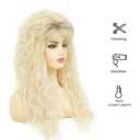 Blonde Long Curly Wig for Women 70s 80s Rocker Punk Wigs with Bangs Cosplay Halloween Costume Party Wigs