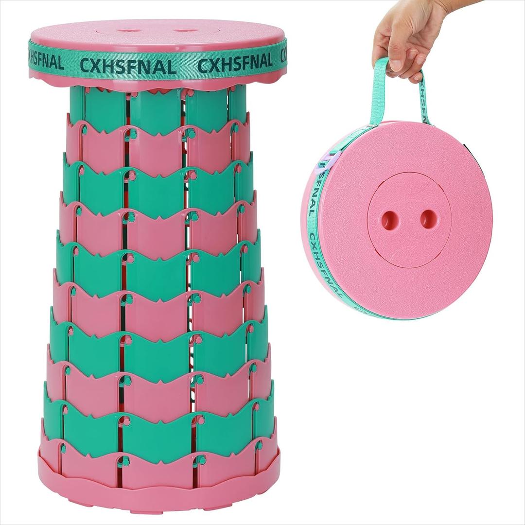 Upgraded Portable Foldable Stool,Folding Camp Stool,Lightweight Sturdy 400lbs Load Capacity Collapsible seat Height Adjustable for Fishing Hiking Picnic Hunting Party BBQ Indoor (Pink Green) (Single pack)