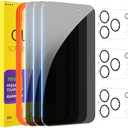 PEHAEL 3+3 Pack for iPhone 17 Pro Privacy Screen Protector with Camera Lens Protector Full Coverage Anti-Spy Tempered Glass Film 9H Hardness Easy Installation Bubble Free [6.3 inch]