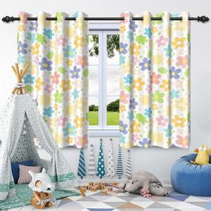 Blackout Curtains for Bedroom 42x63 Inch Cartoon Colorful Floral Patterned Spring Room Windows Curtains Darkening Living Room Kids Room Children Bedroom Grommet Curtains Kitchen Thermal Insulated 2 Panels