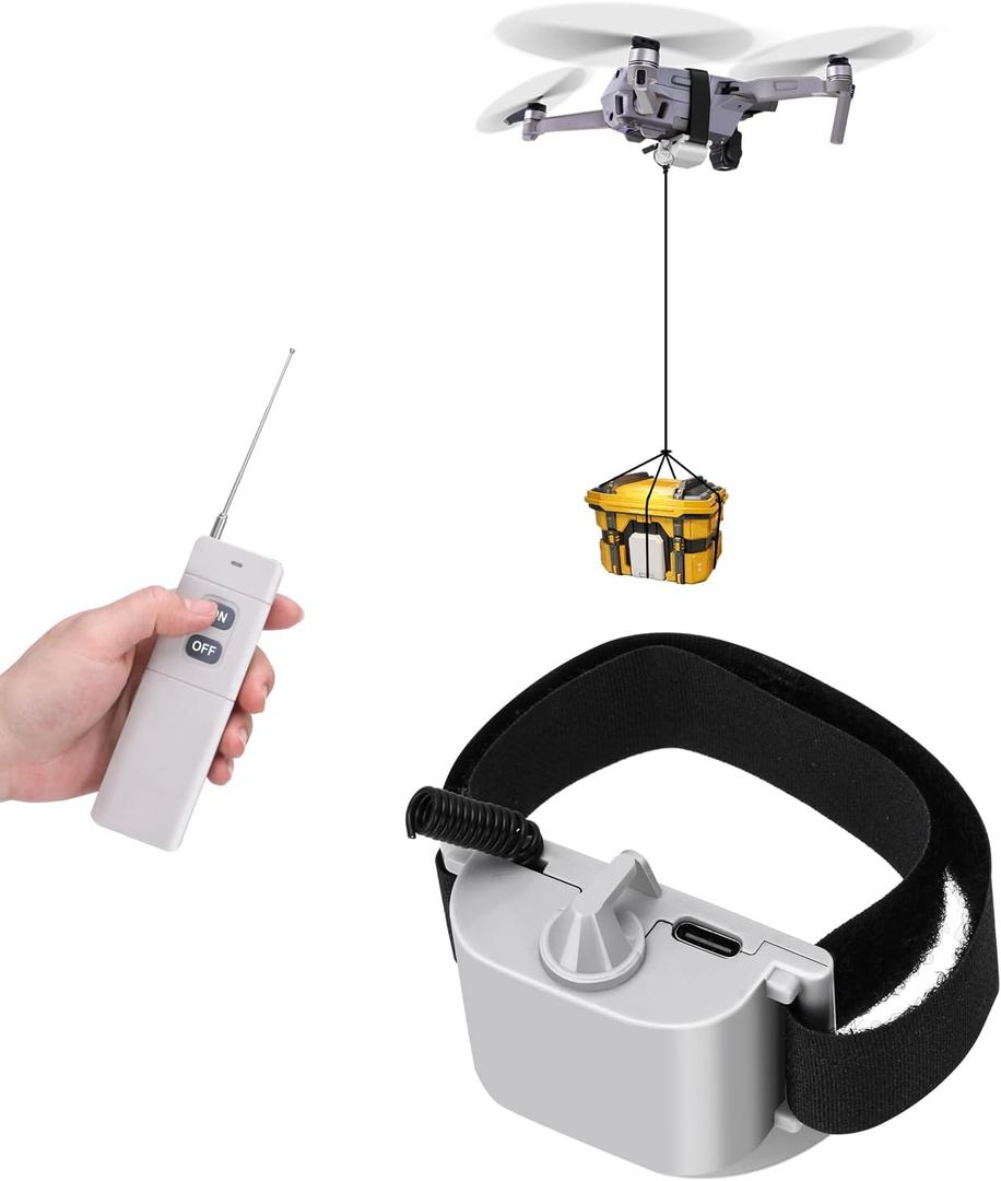 Universal Drone Airdrop System Compatible with DJI Mavic Mini 4 Pro, Mini 3, Mini 2, Air 2, Air 2S, Mavic 3 Pro, Mavic 2 - Payload Clip, Release Device, Airdropper with Fish Bait Ring Thrower Accessories (Drones Not Included)