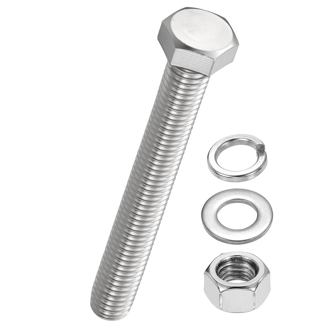 20Pcs Hex Head Screw Nut Washer Kit-1/2-13x4-1/2 304 SS | Hex Tap Bolt Assortment Fully Threaded Hexagon Head Machine Bolts Right Hand, Silver Tone
