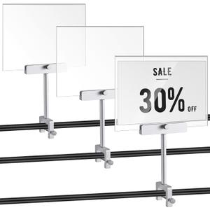 FoldTier 3 Set Aluminum Alloy Sign Clamp with 5.5 x 7 Inch Acrylic Frame Clip on Rotatable Holding Clamp for Clothing Stores Price Tag Office (Silver)