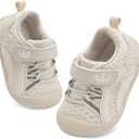 FEETCITY Wide Baby Shoes Boys Girls Baby Barefoot Shoes Breathable Infant Walking Shoe Crib Sock Shoe Toddler Sneakers Flexible (9-15 Months Infant, Beige)