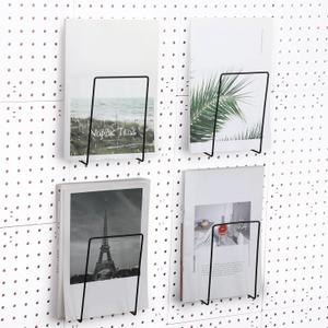 Blulu 4 Pcs Black Pegboard Magazines Holder Literature Display Mail File Holder Books Wall Organizer Pegboard Shelf Hooks Accessories for Display Exhibitions Trade Show Shelf Office Kitchens