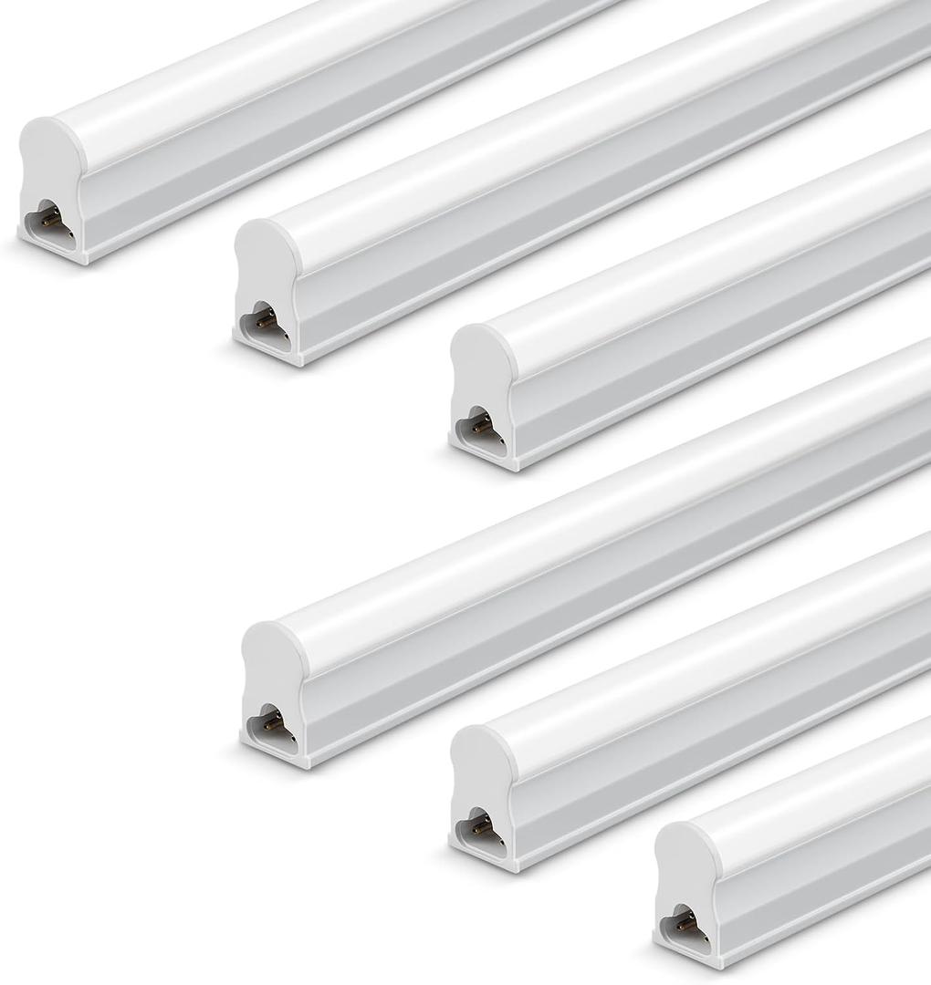 6 Pack T5 LED Shop Light, 4FT, 2200lm, 6500K Led Tube Lights Indoor, Ceiling and Under Cabinet Lighting, Plug in Bar Light for Room Garage Workshop, Corded Electric with ON/Off Switch