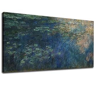 Large Masterpiece Wall Art Decor - Water Lilies by Claude Monet Fine Art Reproduction Canvas Prints Modern Garden Artwork Wall Art Decor Aesthetic for Bedroom Bathroom Home Office Decoration 24" X 48"