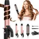 Automatic Rotating Curling Iron Set, 3 in 1 Dual Voltage Ceramic Wand with 1" 1.25" 1.5" Barrels, Ionic Technology, 3 Heat Settings, Fast Heating for Beach Waves & Travel (Rose Gold)