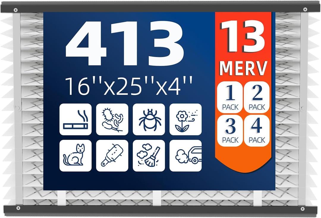 413 Replacement Air Filter, MERV 13,Actual Size: 16"x28"x4", Nominal Size: 16x25x4, HVAC Furnace Filter, Compatible with AprilAire Models 4400, 3413, 2416, 2413, 1610, 1413, 1 Pack