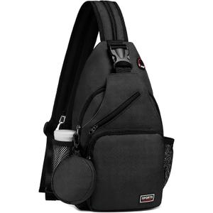 Convertible Sling Bag with Coin Pocket, 11" Tablet Crossbody Mini Backpack with Headphone Jack Casual Pack for Women Men Travel, Black (Large)