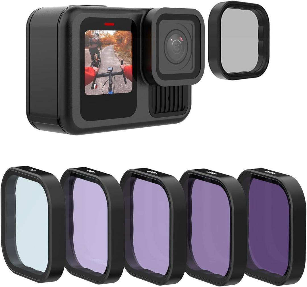 TELESIN ND Filter Set 5-Pack CPL ND8 ND16 ND32 ND64 Compatible for GoPro Hero 13 Black, Neutral Density Polarizing Lens Filter Kit Lens Protector Multi-Coated HD Glass for GoPro 13 Accessories