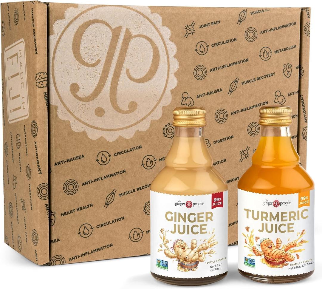 The Ginger People Ginger & Turmeric Juice Set | Digestion + Anti-Inflammatory | 8 Fl Oz (Pack of 2)