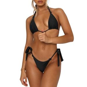 OWICA Bikini Sets for Women Two Piece Swimsuit for Women Tie Knot Adjustable Cute Triangle Bikini Tops Sexy Cheeky Bottom Bathing Suits Swimwear Black, M