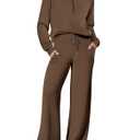 ANRABESS Womens 2 Piece Sweatsuits Turtleneck Sweatshirts Sweatpants Tracksuit Sets 2024 Fall Sweat Lounge Matching Outfits Brown Small