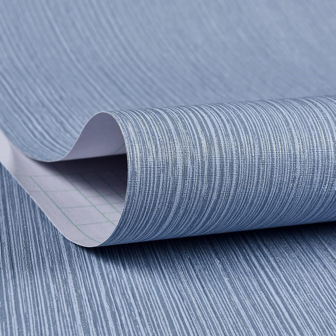 Grasscloth Wallpaper Textured 24in X 393in Fabric Contact Paper Grey Blue Wall Paper Textured Linen Peel and Stick Self-Adhesive Thick Vinyl Embossed Film Wallpaper (Gray Blue)