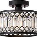 Crystal Black Ceiling Light, Modern Semi Flush Mount Ceiling Lighting Fixture, Round Hallway Lighting Fixtures for Kitchen Entryway Bedroom Laundry Room, 1-Light, 9 Inch
