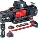 RUGCEL WINCH 13500lb Waterproof Electric Truck Winch 12V Synthetic Rope Winch with Hawse Fairlead,Wired Handle and 2 Wireless Remote,for Trailer and Wrangler in Car Lift