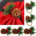 Yungyan 6 Pcs Christmas Pine Cone Napkin Rattan Ring Poinsettia Flower Holder Napkin Ring Berry Xmas Dining Table Supplies for Christmas Wedding Birthday Party Dinner Table Decoration (Vivid Style)